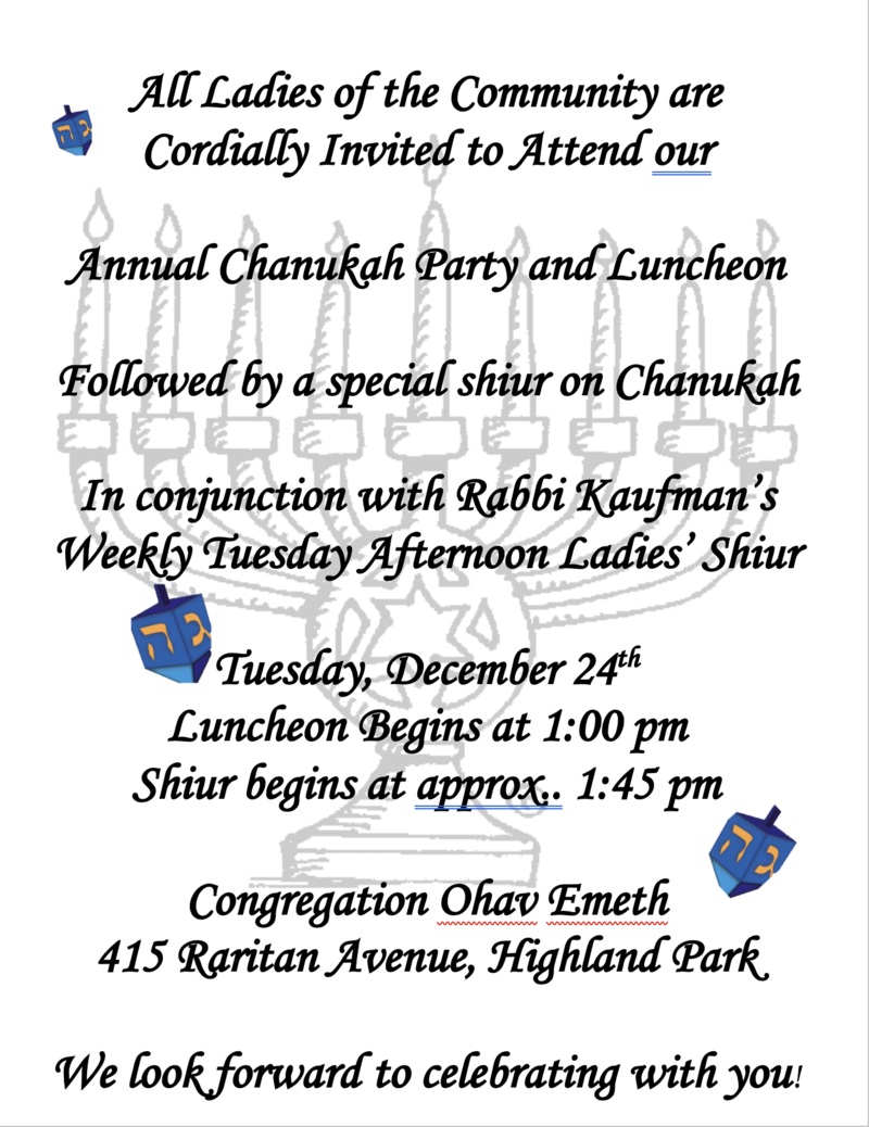 Banner Image for Rabbi Kaufman's Ladies' Chanukah Luncheon & Shiur